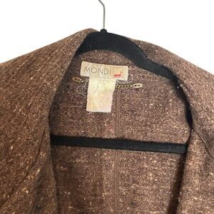 Mondi Women's Textured Brown Wool Jacket With Built In Scarf